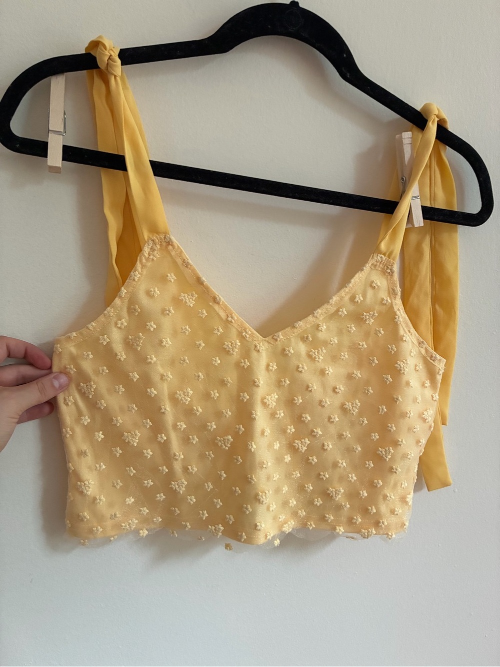 Mango Yellow Floral Embroidered Tie-Strap Camisole